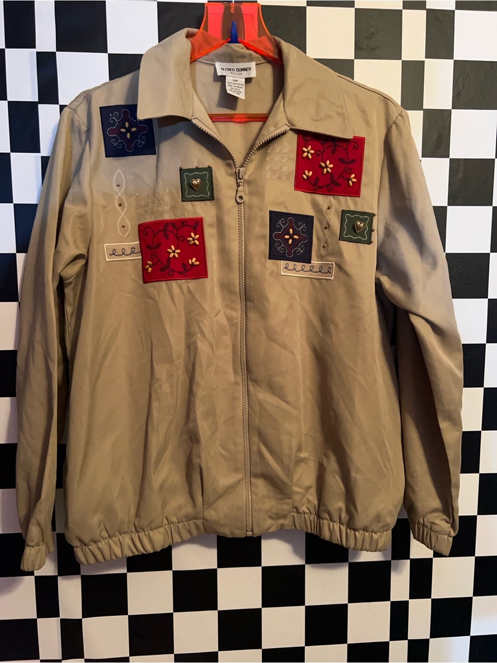 Alfred Dunner Khaki Zip Jacket with Red & Green Accents